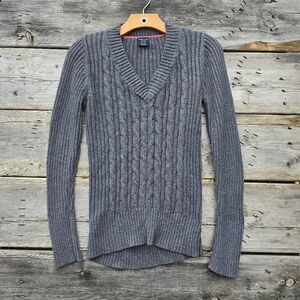 Grey cable knit V neck sweater from Faded Glory